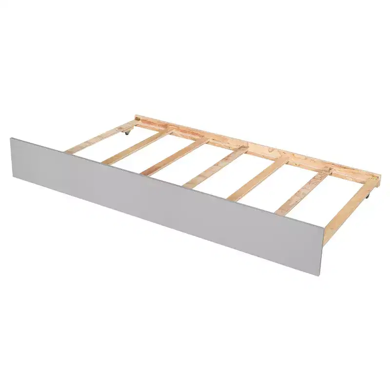 Gray Full Platform Bed with Trundle & Bookcase, 1-Person
