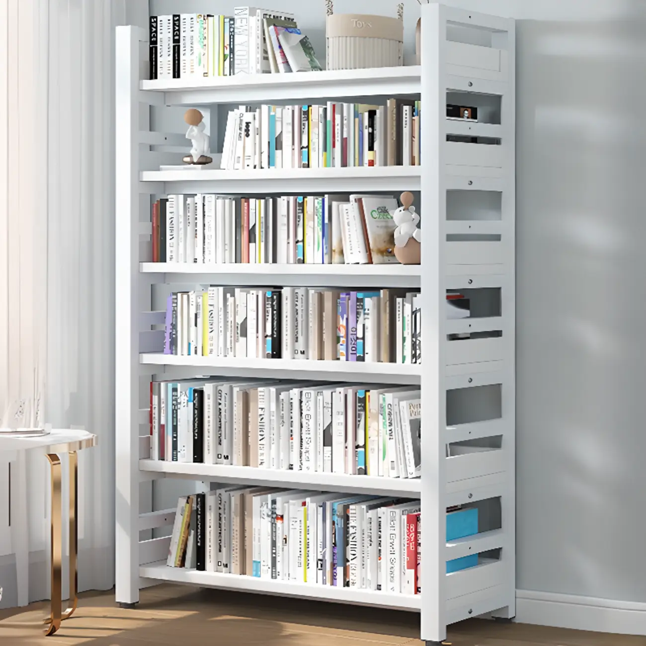 Freestanding Simple Multi-Layer Wood Bookshelf in Steel Frame