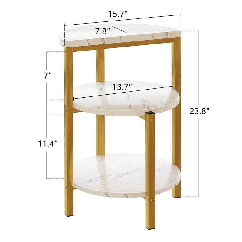 Modern 3 Tier End Table with Marble Tabletop