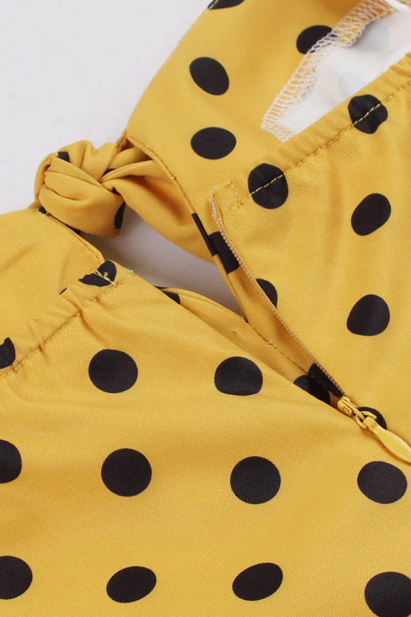 Spaghetti Straps Polka Dots Yellow 1950s Dress