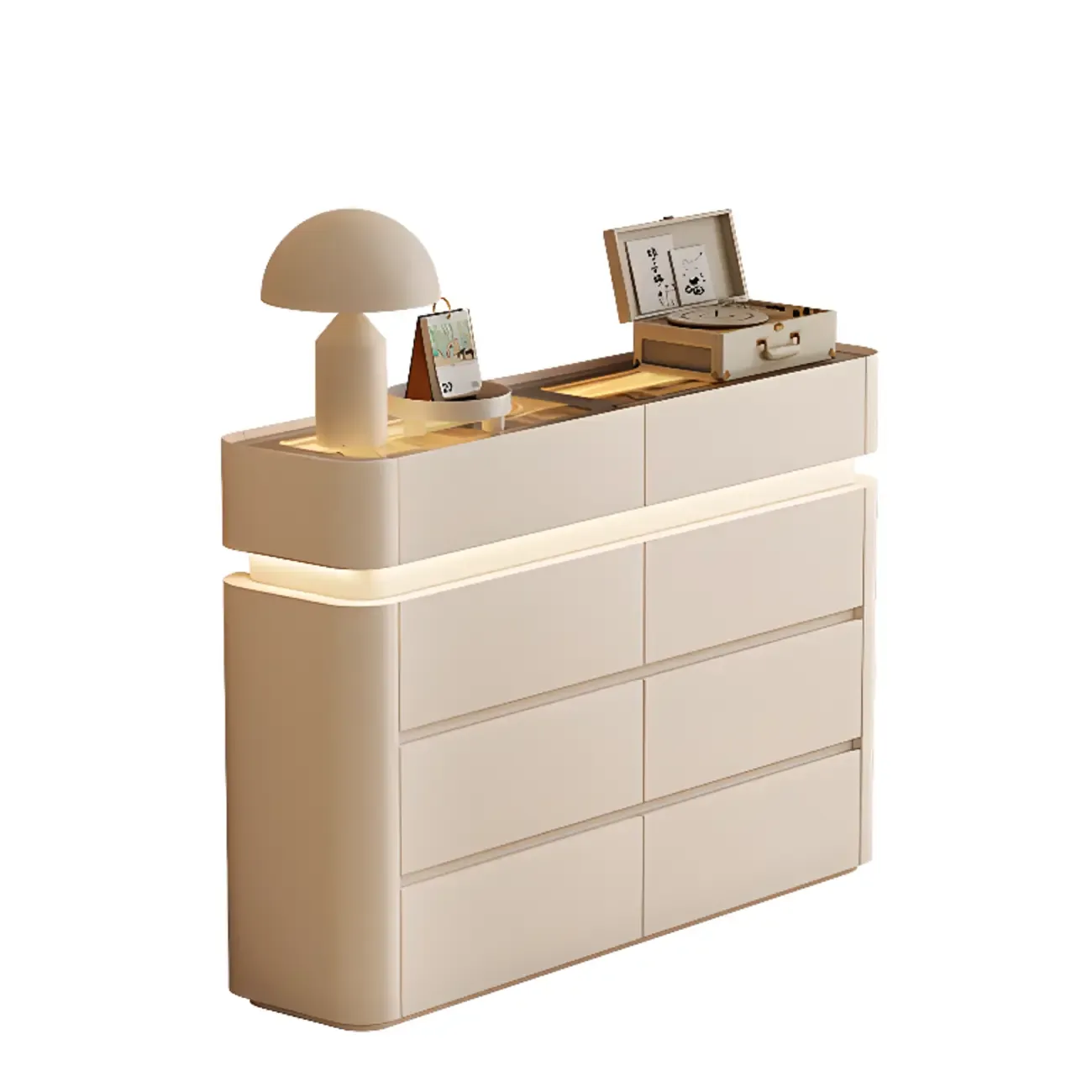 LED Light Wooden Glass Black Sideboard with Drawers Shelves