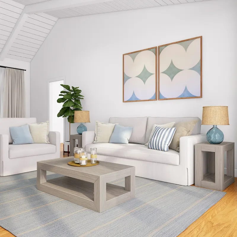 Plank and Beam Modern Rectangular Coffee Table with Shelf