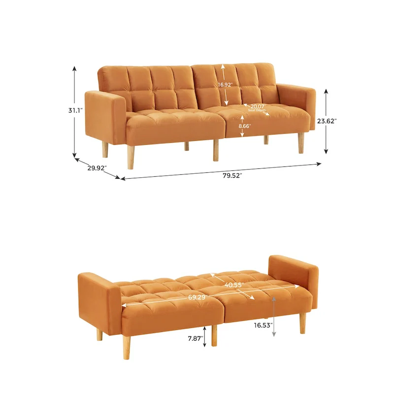 79.52W Modern Velvet Convertible Sofa