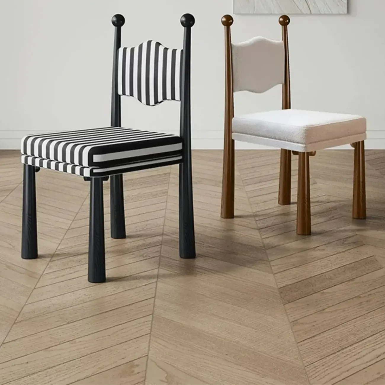 Upholstered Black Armless Striped Dining Chair