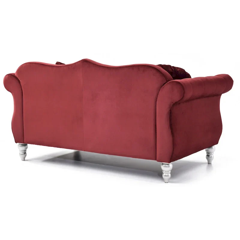 Hollywood 68 in. Velvet Chesterfield Loveseat with 2-Throw Pillow - 68L x 35W x 34H