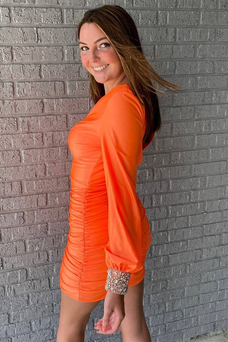 Elegant Long Sleeves Orange Short Homecoming Dress