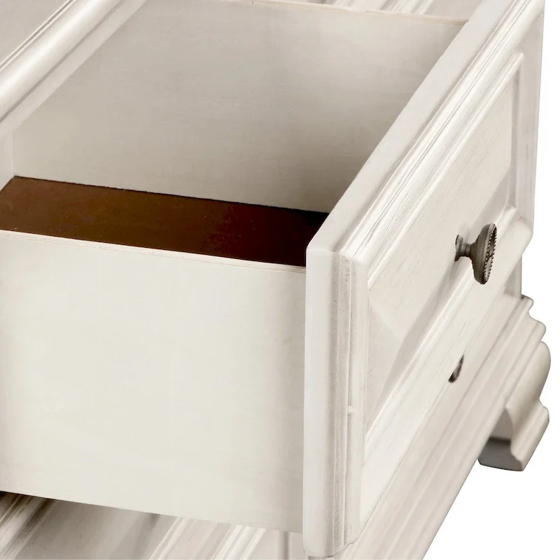 Roundhill Furniture Renova 3-Piece Distressed Parchment Wood Bedroom Set, Panel Bed with 2 Nightstands