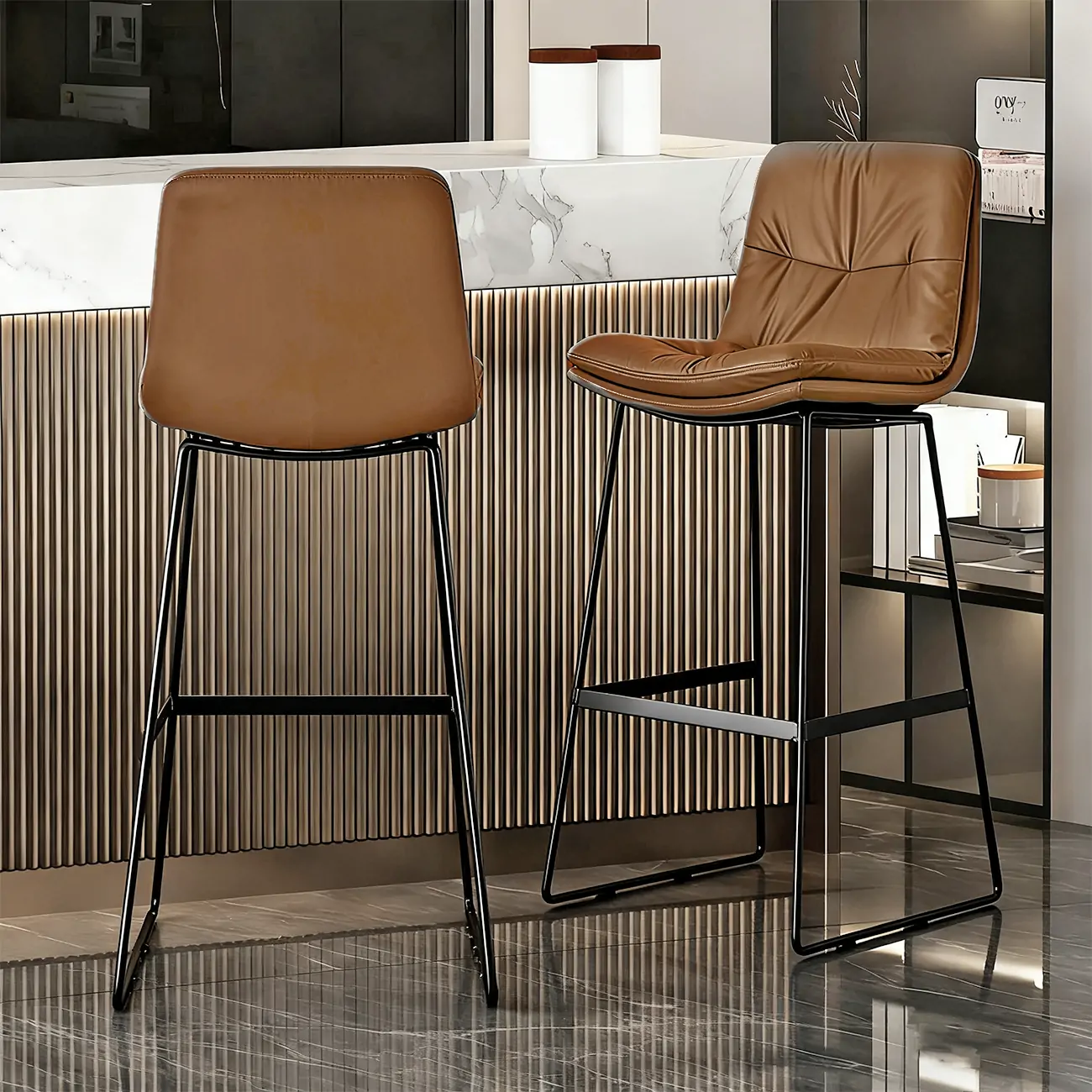 Saddle Metal Frame Leather Counter Bar Stools with Back