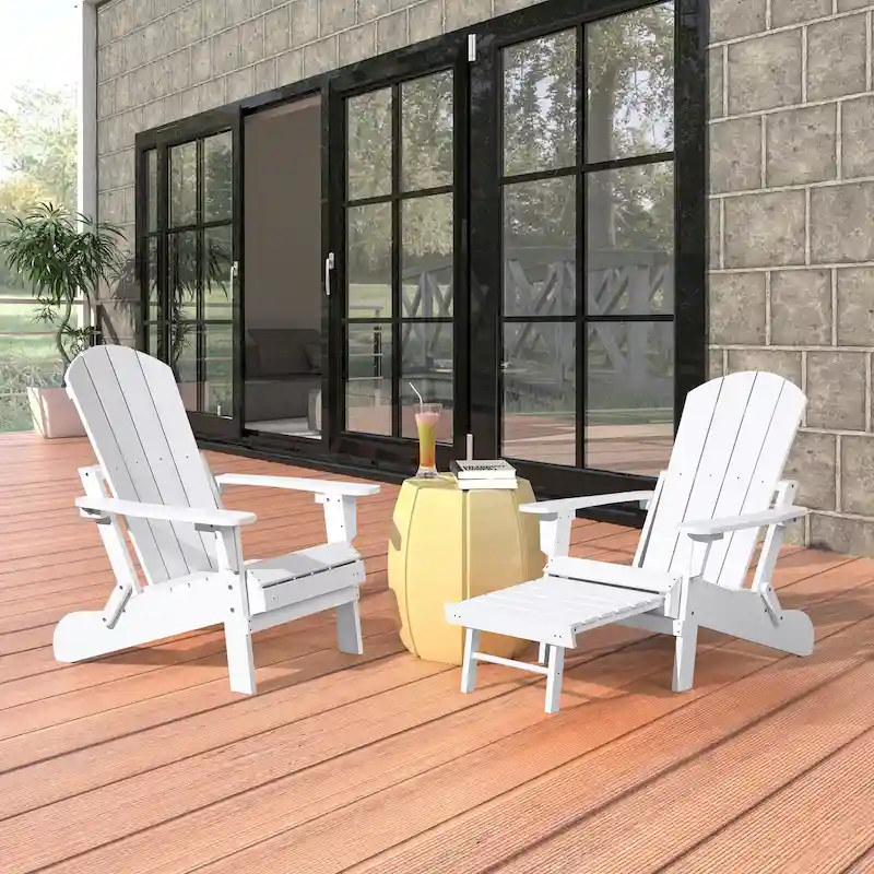 Seaton Folding Poly Adirondack Chair with Pull-out Ottoman, Set of 2