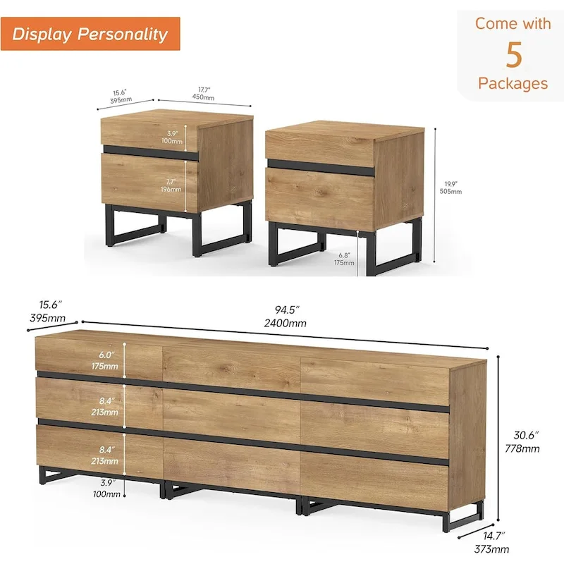 WAMPAT 3 Piece Dresser and Nightstand Sets