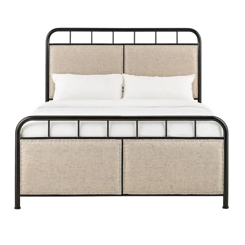 Bridgette Beige Upholstered Black Metal Queen Bed by iNSPIRE Q Classic