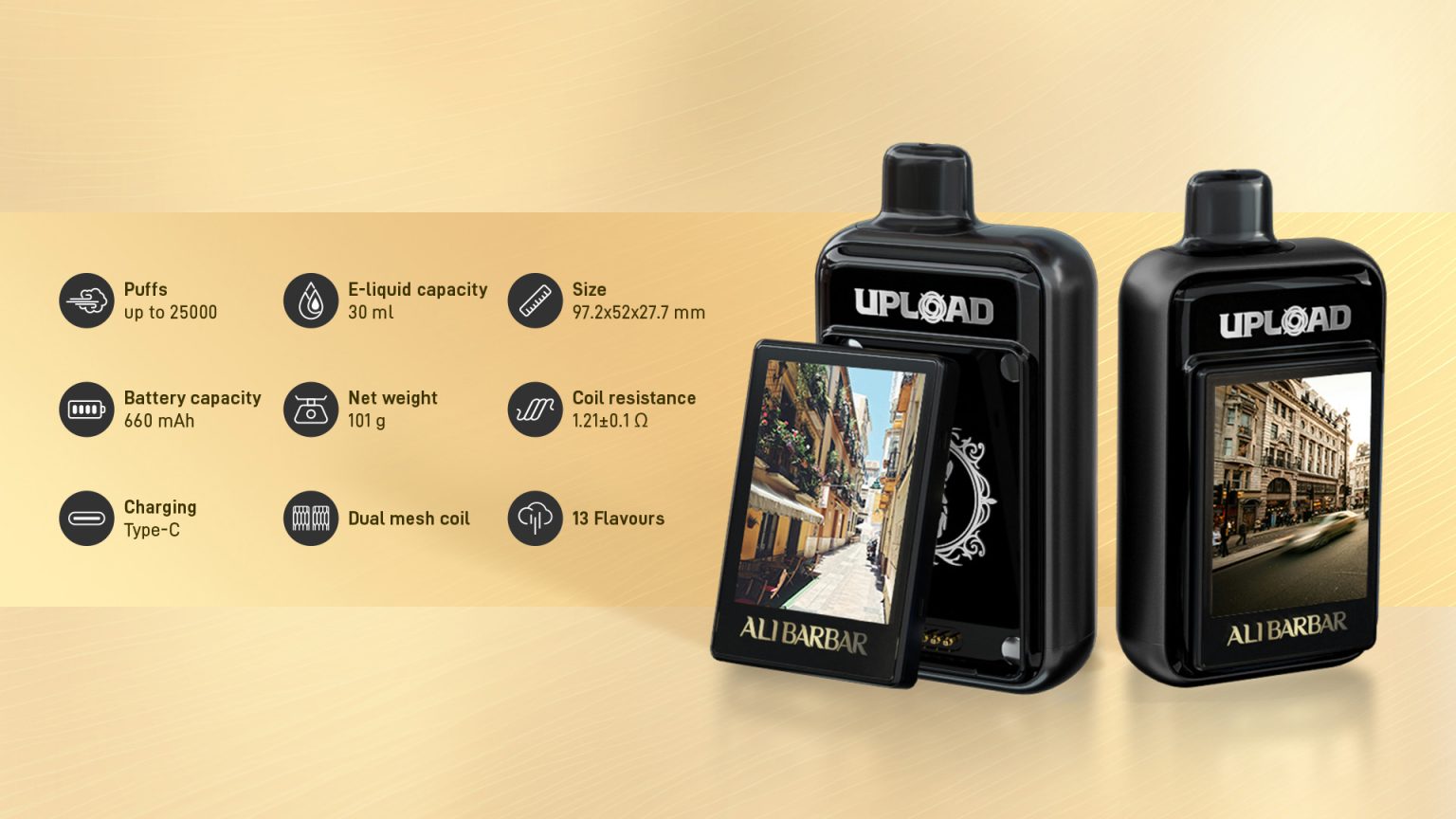 AliBarbar Upload 25000 Puffs with replaceable LED Screen