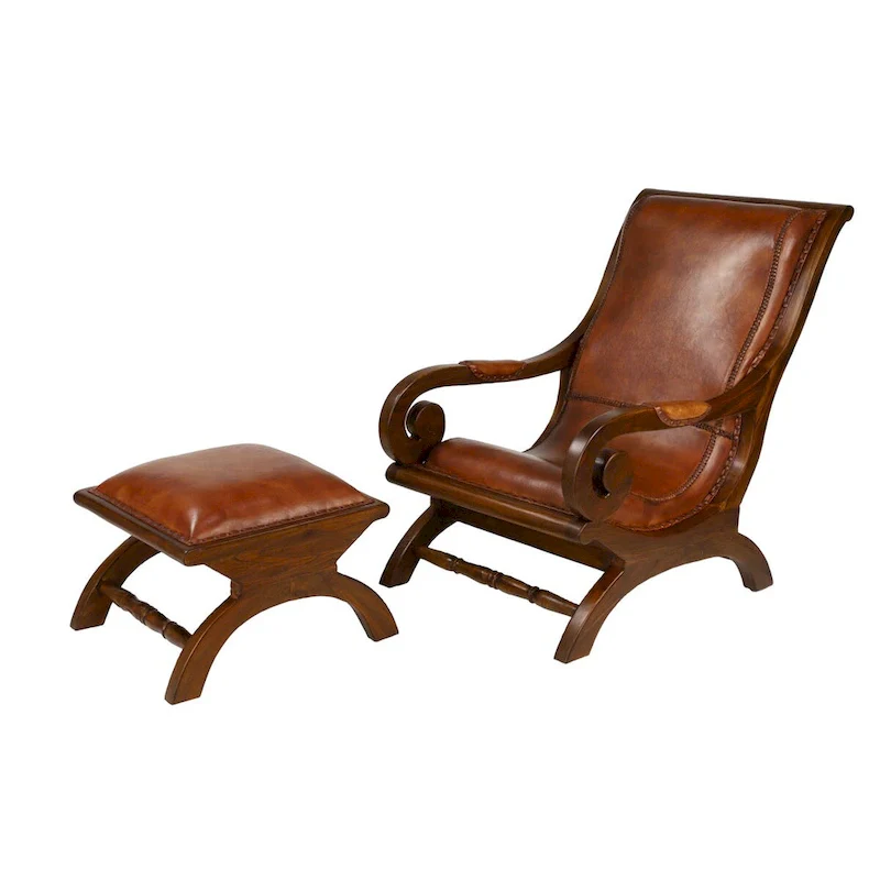 Dark Brown / Brown / Black Traditional Leather Accent Chair with Ottoman – 1 Person