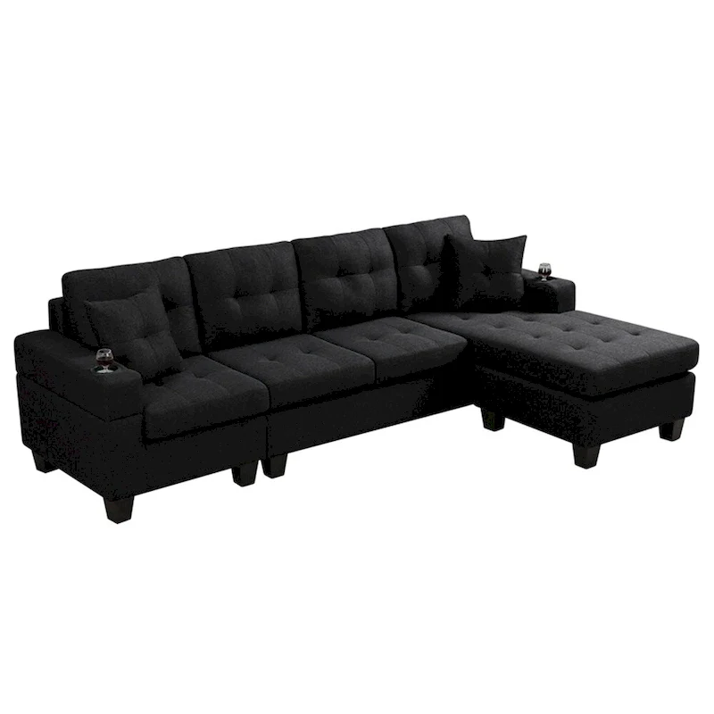 Sectional Sofa Living Room with L Shape Chaise Lounge and cup holder