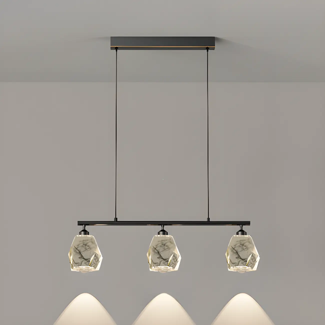 Geometric Gold Crystal Down Island Pendant Light