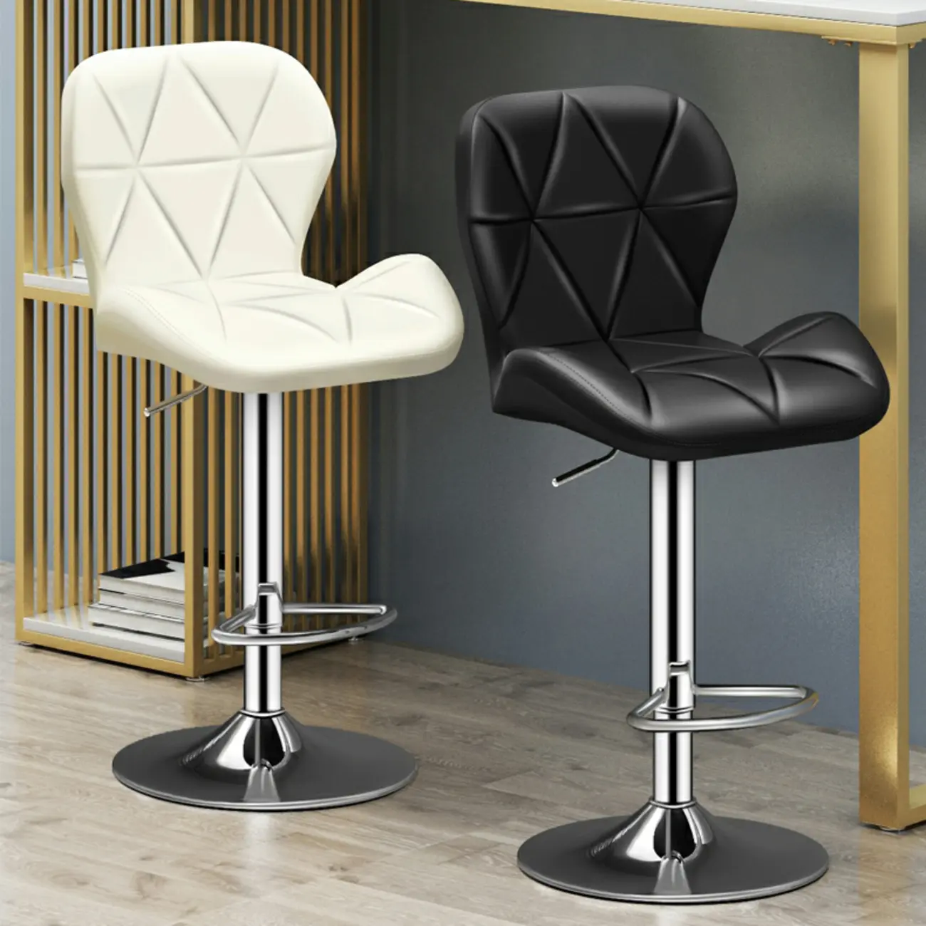 Square Adjustable Swivel Leather Bar Stools with Back