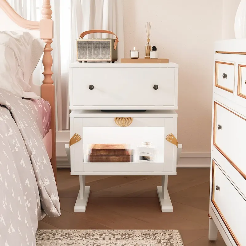 Nightstand with Rotating Drawer and LED Light Strip