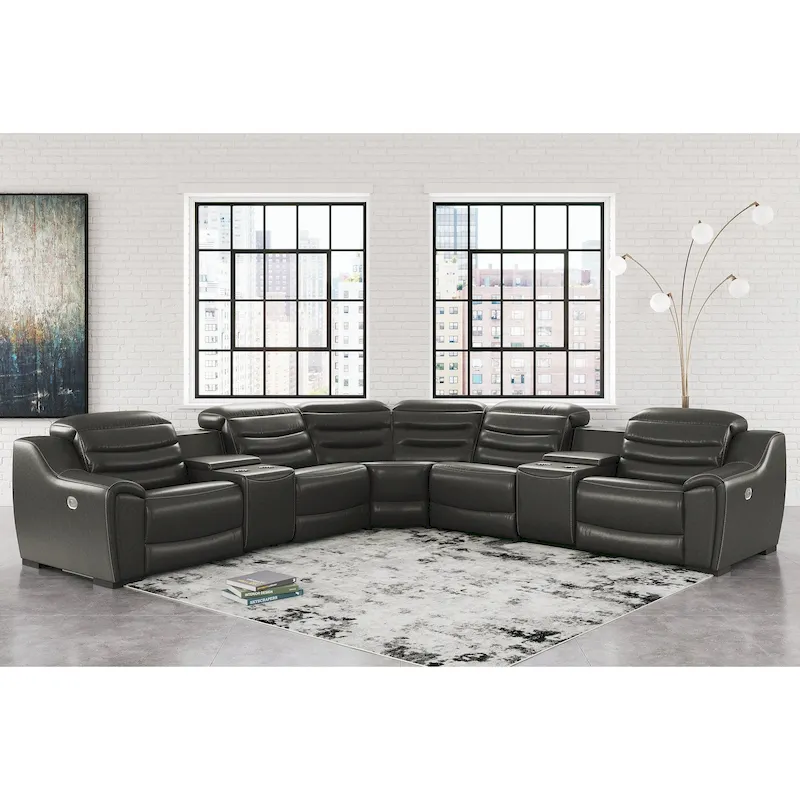 Center Line Dark Gray 7-Piece Power Reclining Sectional - 138.25W x 138.25D x 35H