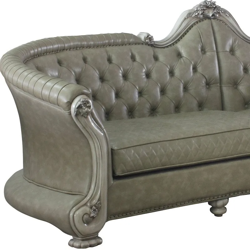 HomeRoots 113  Bone Faux Leather Sofa And Toss Pillows With White Legs - 113