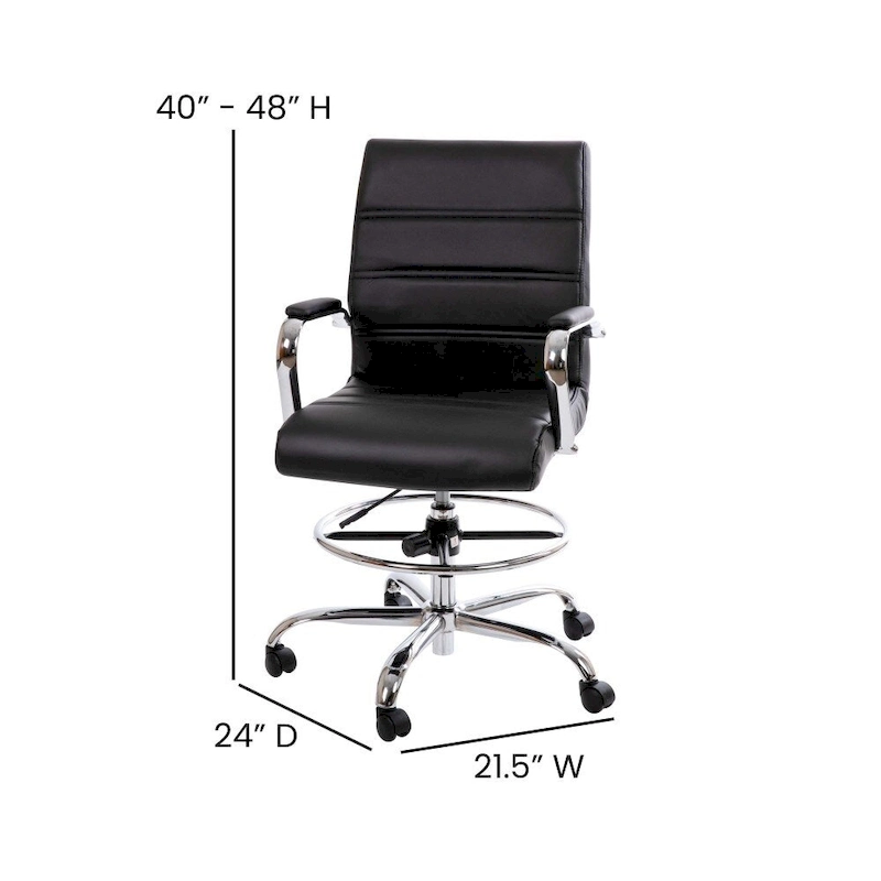Mid-Back LeatherSoft Drafting Chair with Adjustable Foot Ring and Chrome Base