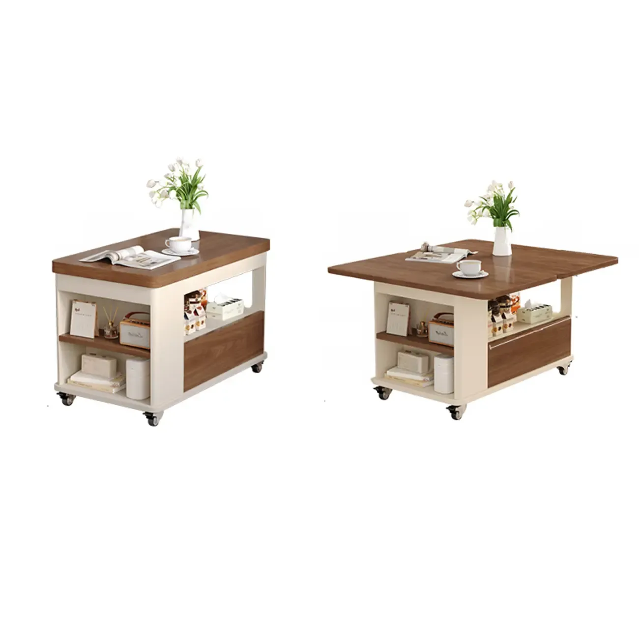 Versatile Elegant Modern Wooden Side Table with Wheels