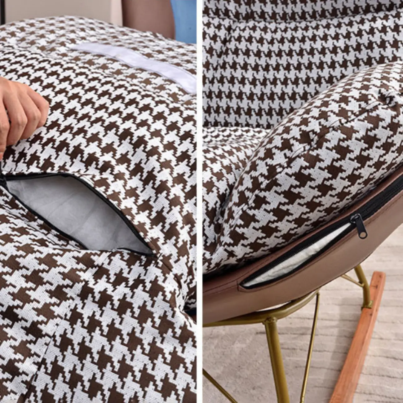 Modern Ergonomic Wingback Rocking Chair with Upholstered