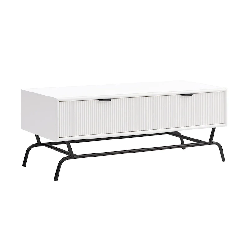 Modern 42-inch Double Drawer Metal Leg Coffee Table