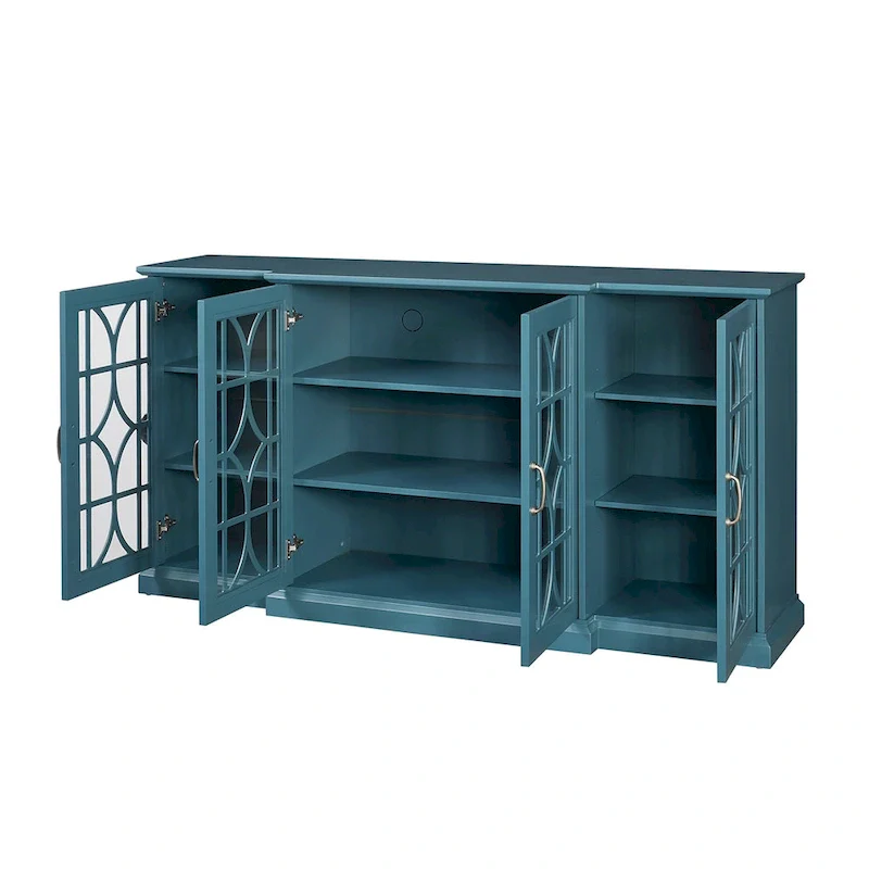 Teal Blue Modern 62 TV Stand with Large Top & 6 Shelves
