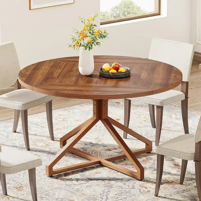 47 Inch Round Dining Table with Metal Pedestal Base for 4-6 People