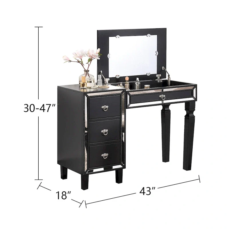 Fabric and Wood Vanity Set with Stool