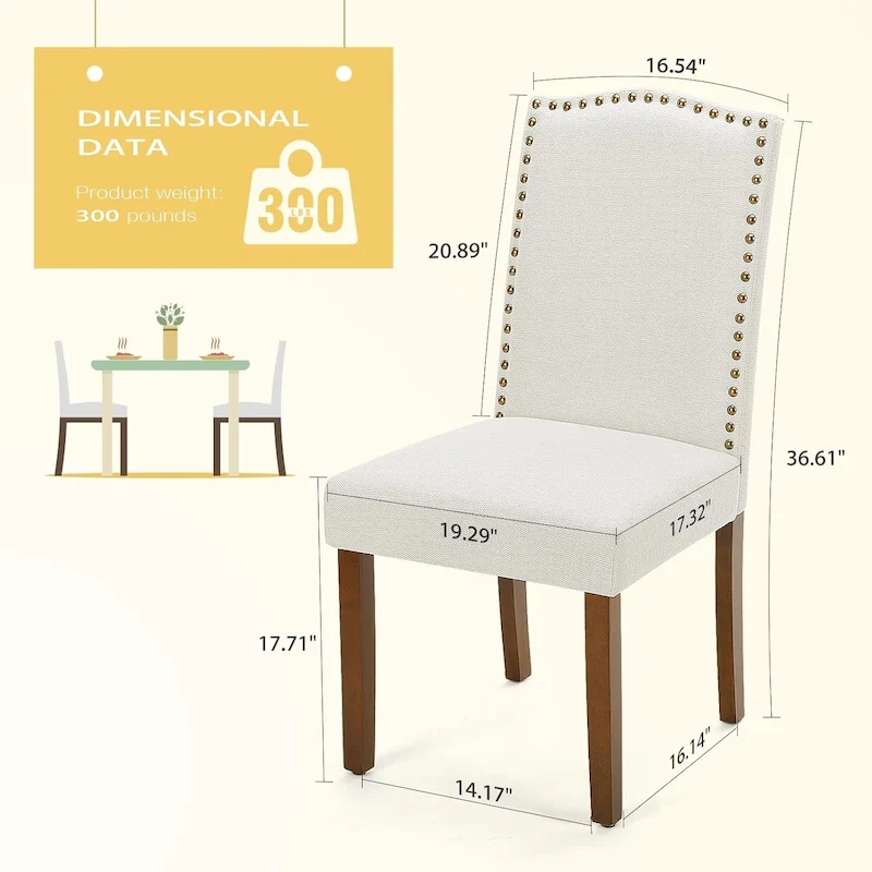 Upholstered Dining Chairs Set of 2, Modern Upholstered Fabric Dining Room Chair with Nailhead Trim and Wood Legs