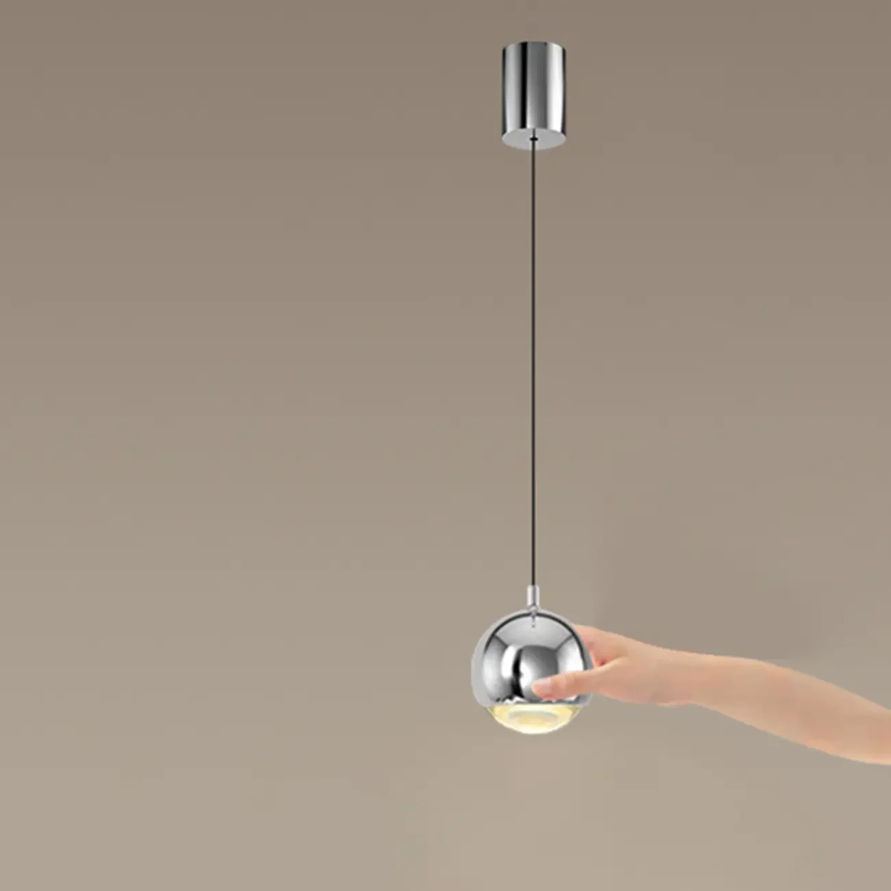 Modern Chrome Metal Globe Pendant Light Warm LED