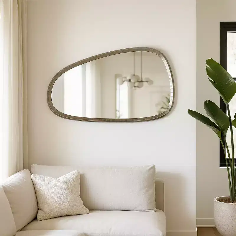 Decorative Wall Mirror with Natural Irregular Shape - Metal, Glass, and Wood Frame - Modern Casual Style Home Office Bedroom Decor - 17 Gold