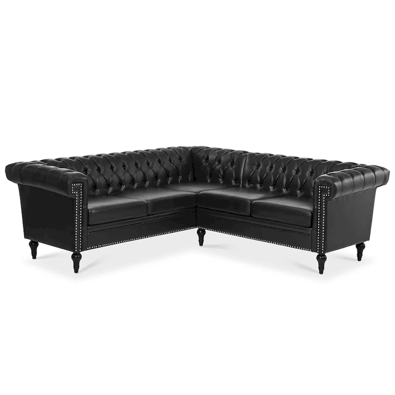 L-Shaped Sectional Sofa with PU Leather Upholstery