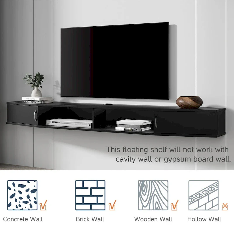 70-Inch Floating TV Stand Wall Mounted with Charging Station