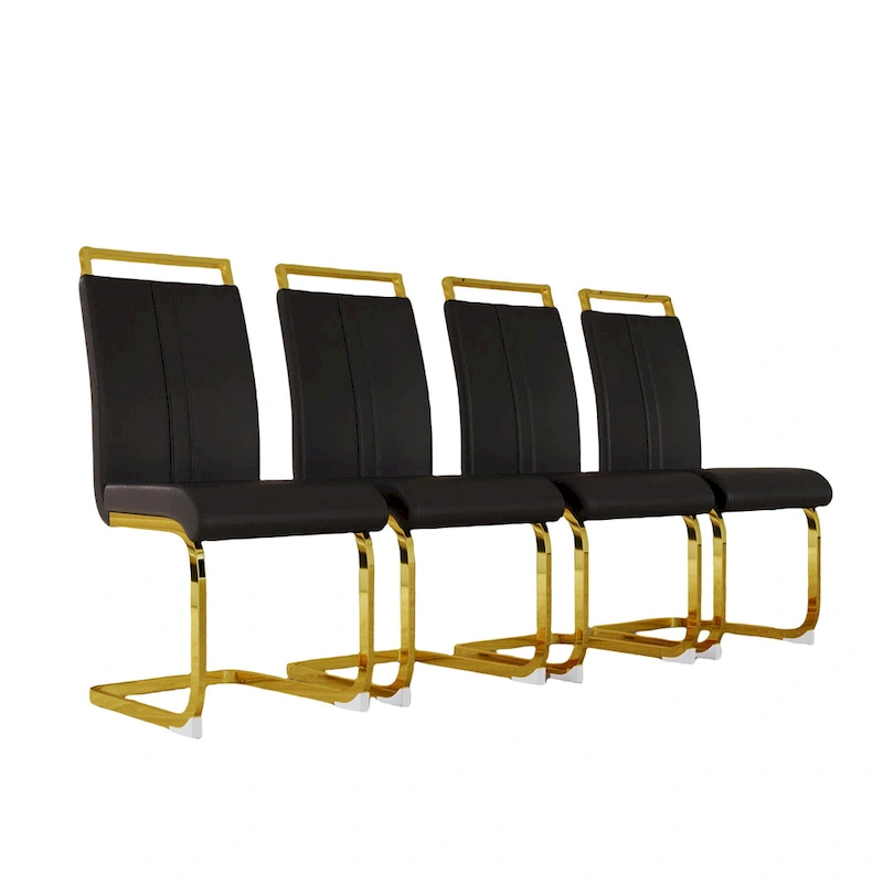 PU Leather High Back Upholstered Dining Chair w/ Metal Legs (Set of 4)