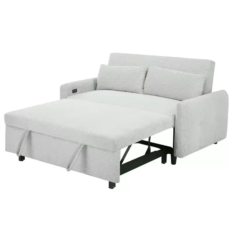 Clihome Multi-Angle Reclining Soft Corduroy Sofa Bed,3-Position Adjustable Backrest with USB Ports
