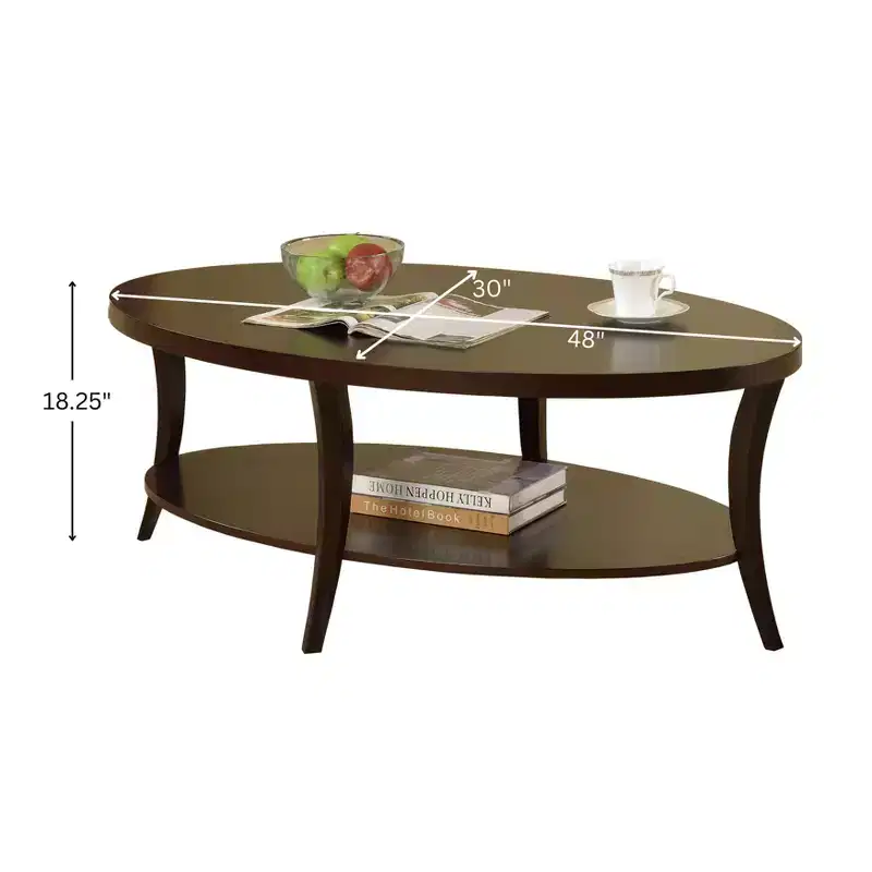GDFStudio Adriano Modern Oval Wooden 2-Tier Coffee Table with Underneath Shelf
