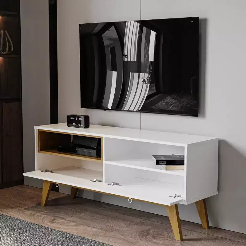 Olympia TV Stand for TVs up to 55" Black - Boahaus: Modern Console with Open Shelves & Storage Cabinet