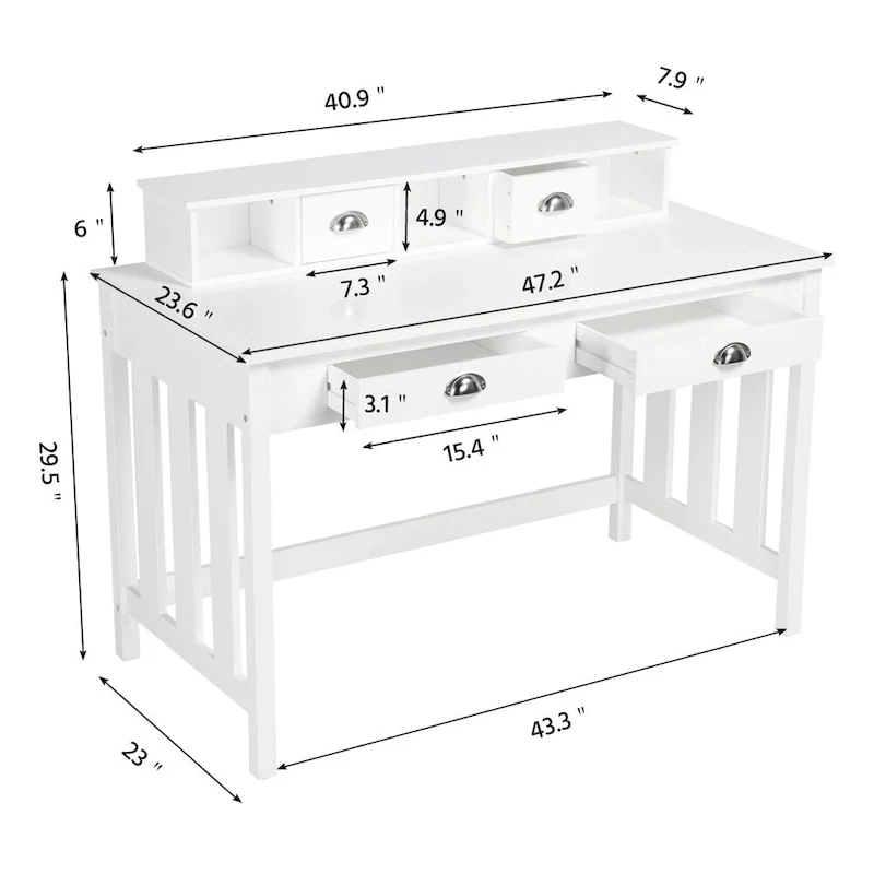 Yaheetech Writing Computer Desk, Modern Work Station with Removable Floating Organizer, 4 Drawers, Pine Wood Legs