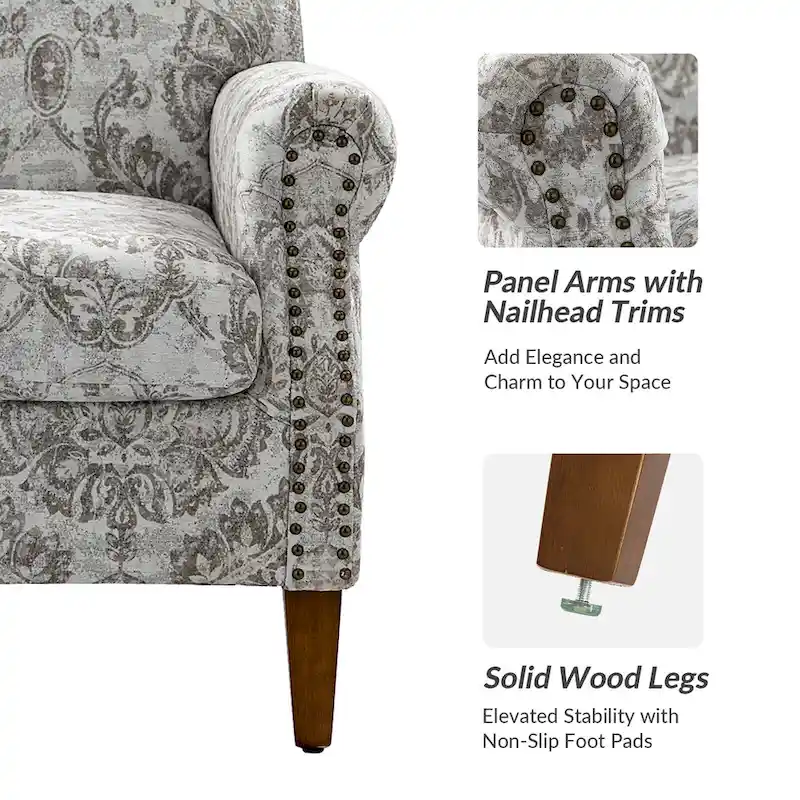 Wooden Upholstery Armchair with Nailhead Trims