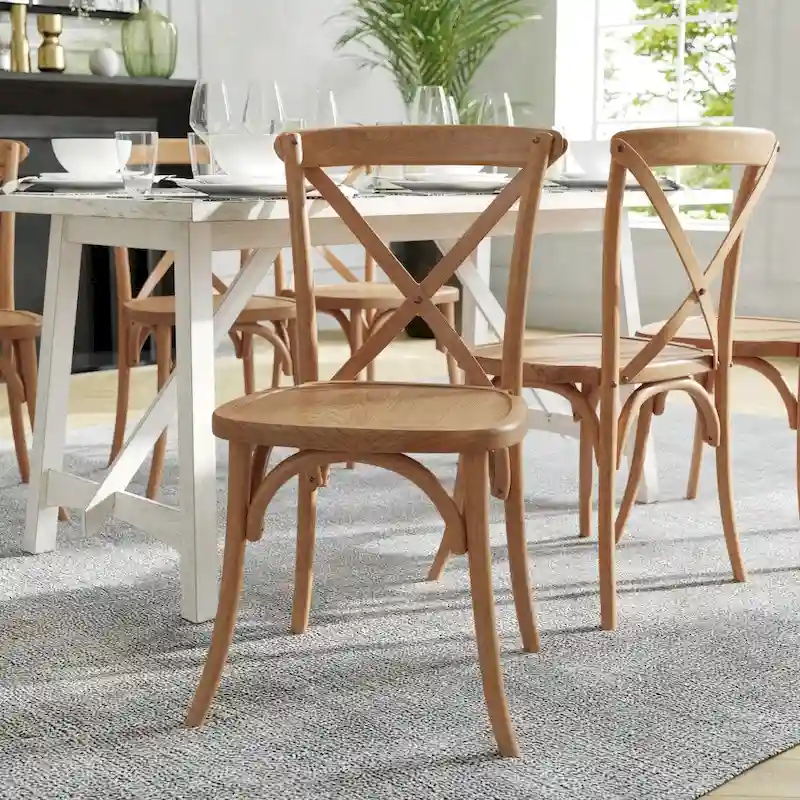 Modern Solid Wood Stacking Cross Back Dining Chairs (Set of 2)