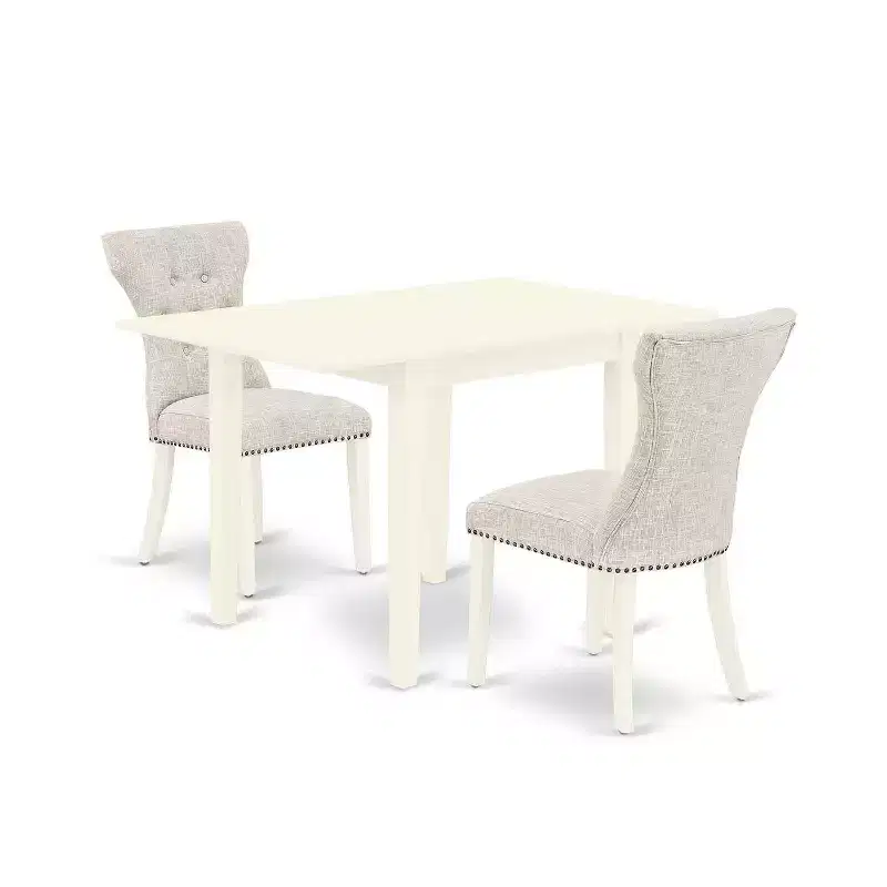 HomeStock 3-Piece Linen White Finish Rectangular Solid Wood Top With Dropleaf Dining Table Set