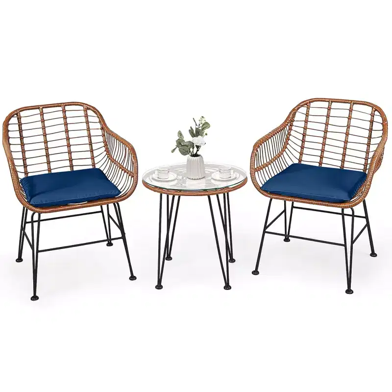 Costway 3PCS Patio Rattan Bistro Set Coffee Table Armchair Garden