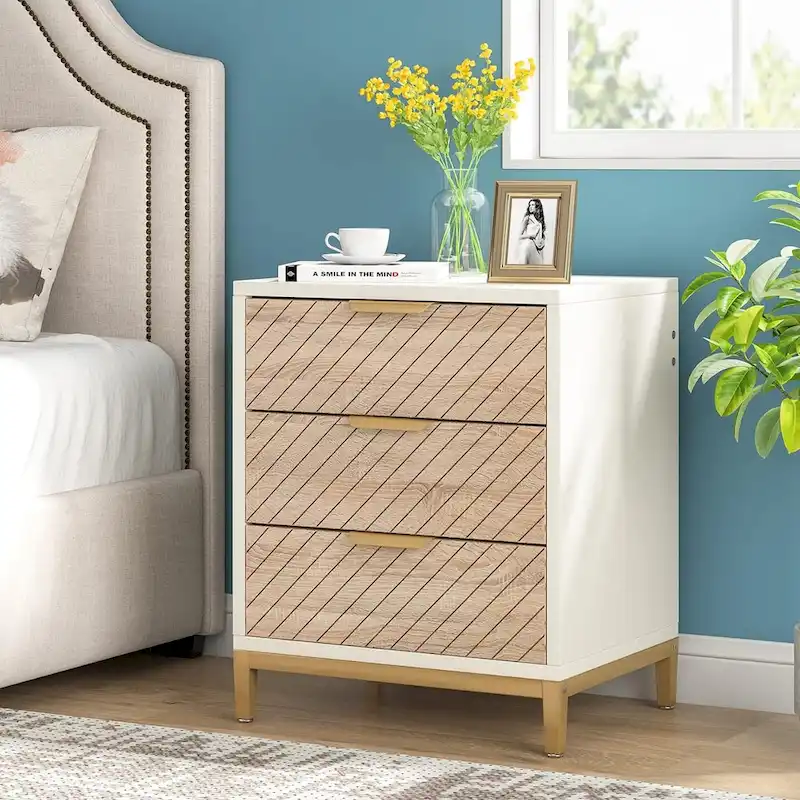 Modern Wood Grain Nightstand with Drawers