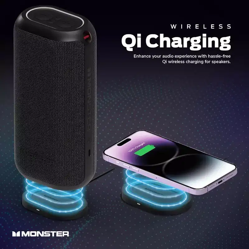 Monster DNA Max Portable Bluetooth Speaker, 360 Bass Sound, 10W Wireless Charging, IP67 Waterproof, Indoor/Outdoor Use, Black