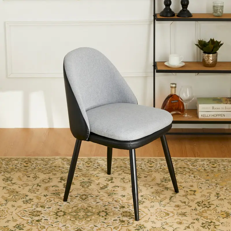 Glitzhome Modern Set of 2/4 PU Leather Mixed Fabric Dining Side Chairs with Metal Legs