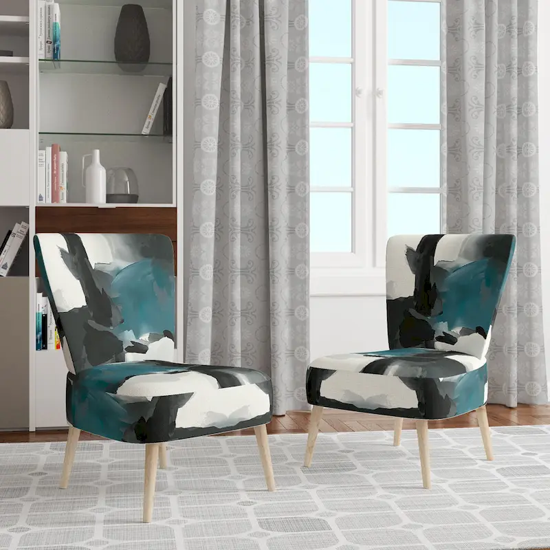 Geometric Black And Teal IV Upholstered Accent Chair