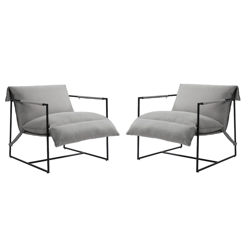 Fabric Accent Chair Metal Framed Sling Armchair Set of 2