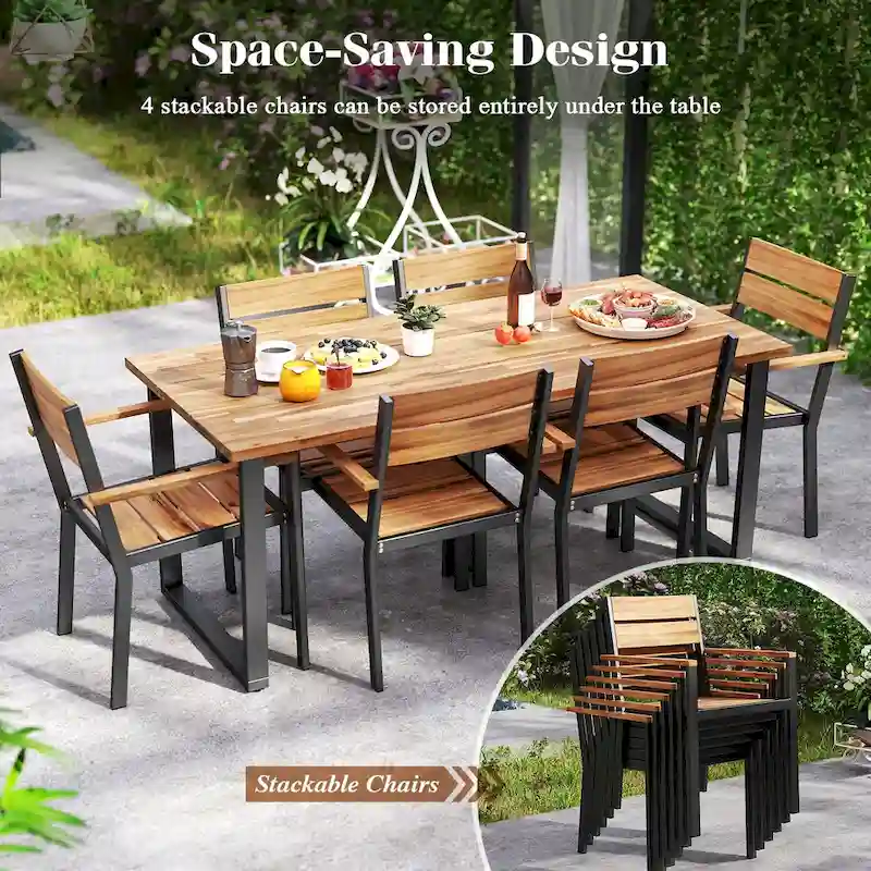Gymax 7 Piece Patio Dining Set 69 Rectangle Table w/ 6 Stackable
